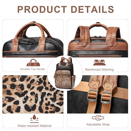 Laptop Backpack for Women 15.6 inch Travel Leather Backpack Purse Work Computer Backpacks for Business College Black With Leopard - color: Black With Leopard