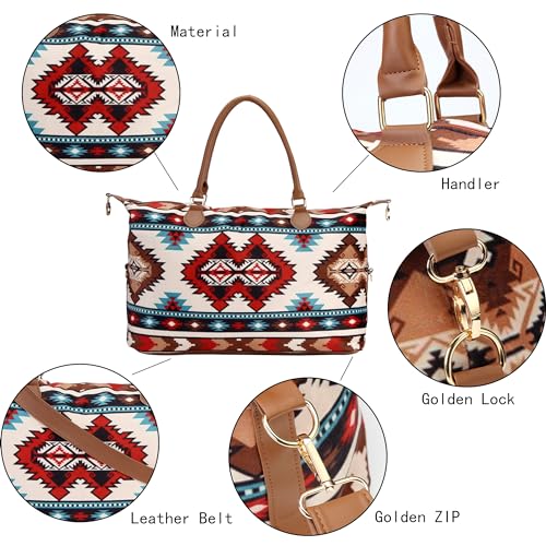 Weekender Bag Duffle Bag For Women Large Travel Tote Bag Overnight Weekend Bags With Shoulder Strap Cow Leopard Atzec… - color: Atzec
