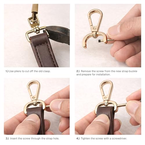 CRAFTMEMORE 2pcs Detachable Snap Hook Swivel Clasp w/Screw Bar VT493 Bag Strap Hardware Replacement (3/4 Inch, Brushed Brass) - color: Brushed Brass, size: 3/4 inch