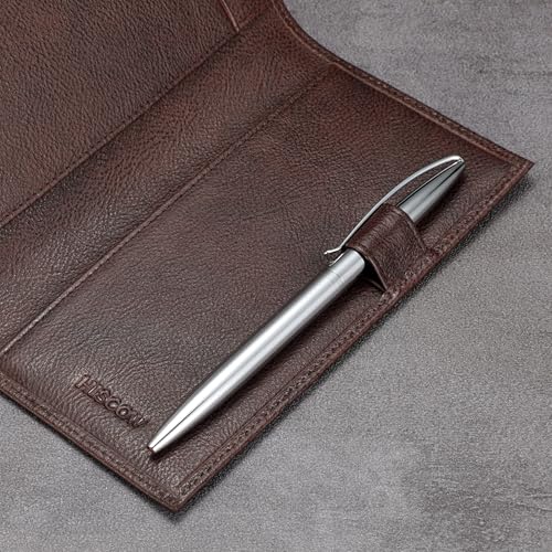 HISCOW Leather Checkbook Cover for Duplicate Checks with Pen Holder - color: Coffee Vegetable-Tanned Leather