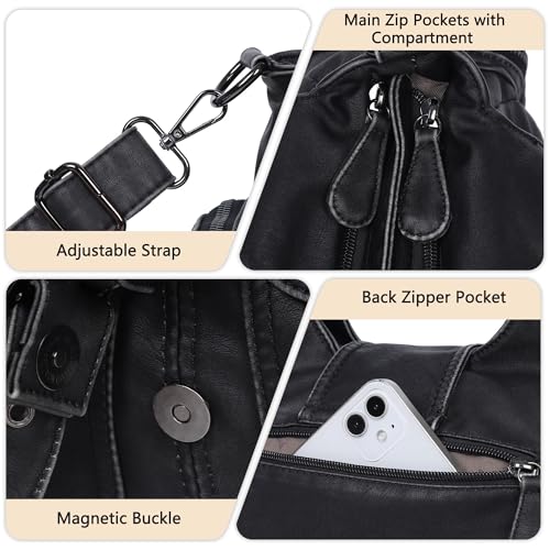 Angel Kiss Hobo Bags for Women Vegan Leather Shoulder Purses and Handbags Ladies Roomy Tote Bags Purse with Crossbody Strap - color: 1-black