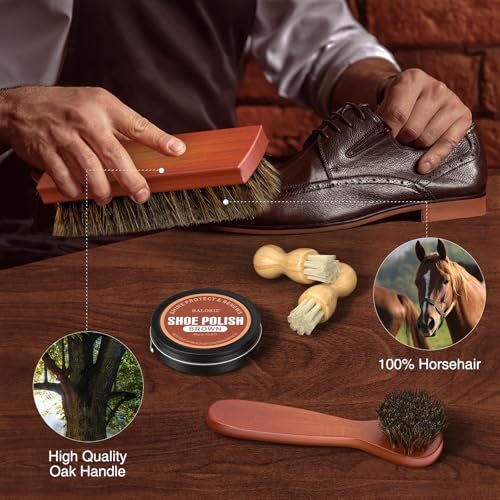 13Pcs Shoe Polish Kit, Shoe Shine Kit for Men & Women with Horsehair Brush, Mink Oil for Leather Boot Shoe Care Kit - color: Brown