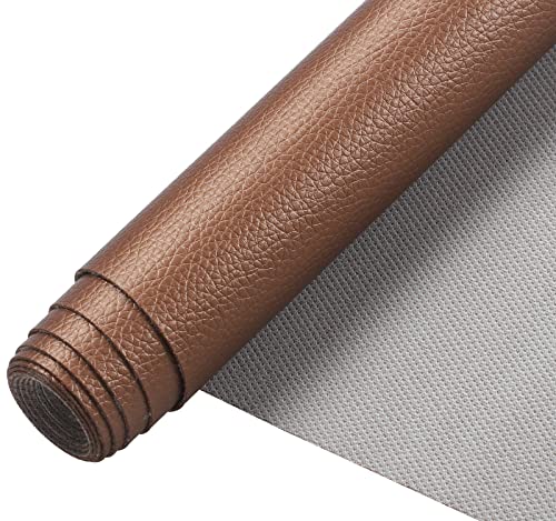 Picheng Pearlescent Faux Leather Fabric: 13.8" x 53" Soft Faux Leather Roll | Lychee Texture Solid Color Faux Leather Sheets Marine Vinyl for Making Crafts Leather Earrings Bows Sewing DIY (Bronze) ﻿ - color: Bronze