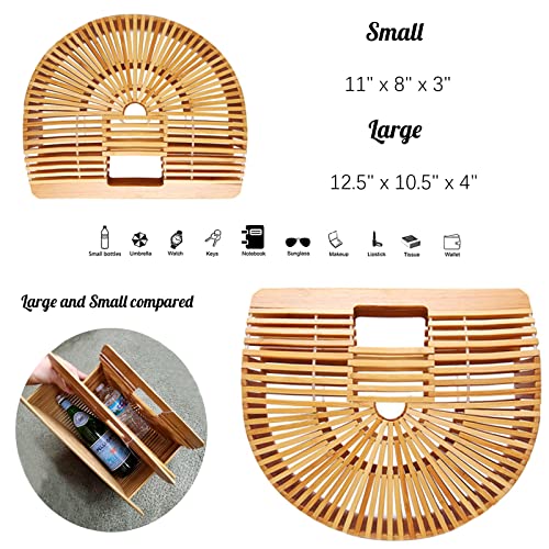 Miuco Womens Bamboo Handbag Handmade Large Tote Bag Straw Beach Bags | Beach Purse Size - size: Small
