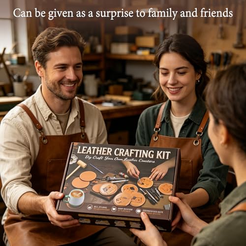 Nitlak Leather Crafting Kit, Leather Working Tools, Coaster Making Kit | Leather Making Kit for Beginners Carving Cutting Punching Dyeing Sewing, Crafting Coasters for Home Bar Decoration