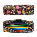 OSAM SPACE Leather Pencil Case Round Pencil Bag Embroidered Flowers Pen Organizer Holder Portable Zipper Pouch Cute School Supplies for Girls Boys Study Office - color: Embroidered Flowers