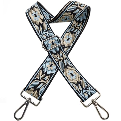 1.5" Wide Purse Strap Silver Hardware Adjustable Replacement Long Crossbody Bag Strap for Thick Shoulder Bags Canvas Handbags Straps - color: Silver Hardware-Sky Blue