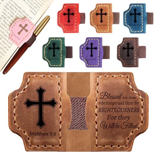 Personalized Leather Bookmark with Pen Holder - Magnetic Bible Verse Design, Christian Book Lovers Reading Accessory, for Book Lovers Men Women (Brown, Matthew 5:6) - color: Brown, size: Matthew 5:6