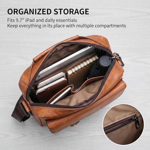 Crossbody Bag for Men, PU Leather Shoulder Messenger Bag with Handle - color: Khaki