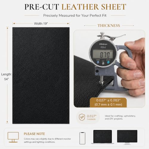SHISU Black Faux Leather Upholstery Fabric - Lychee Grain Vinyl for Sewing - color: Black, size: Approx. 0.7mm, 19.7" × 55.0"