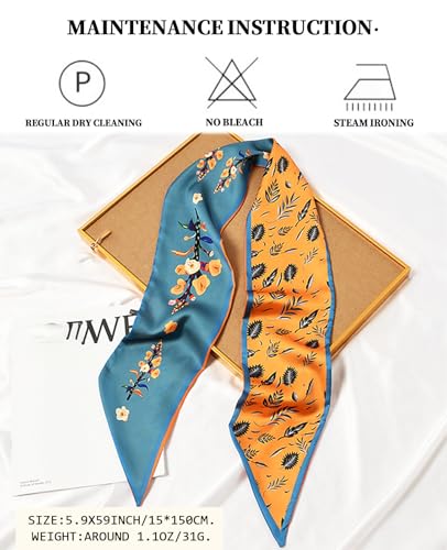 Head Scarf Purse Handle Neck Satin Hair Scarfs For Bag Lightweight Silky Long Thin Women's Fashion Scarves 59 * 5.9” - color: H20-feather Leaves(59*5.9inch)