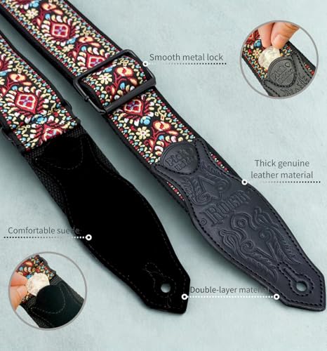 Rockyou 2" Wide Double-Layer Padded Guitar Strap with 4 Pick Holders, beauty Leather Ends & Metal Buckles(Red Garden) - color: Red Garden