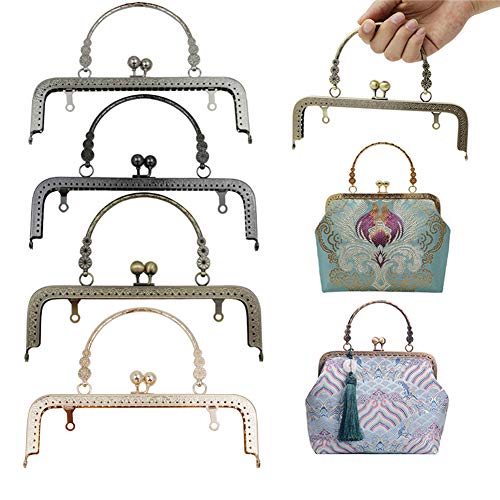 8 inch Metal Purse Frame with Embossed Arch Handle Kiss Clasp Lock Frame for DIY Craft Purse Bag Clutch Making (Black)