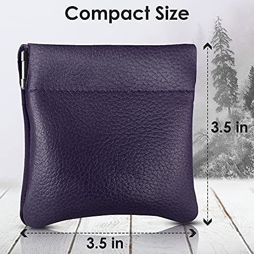 Genuine Leather Squeeze Coin Purse, Coin Pouch Made IN U.S.A. Change Holder For Men/Woman Size 3.5 X 3.5 (Purple) - color: Purple