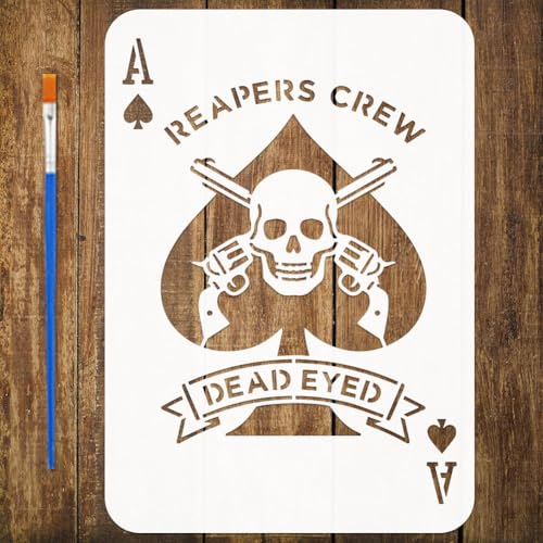 FINGERINSPIRE Ace of Spades Stencils with a Brush 11.7x8.3Inch Skeleton Painting Stencils Gun Stencil Playing Cards Stencil Daily Themes PET Template for Wood Floor Tile Wall Fabric Furniture DIY - color: Ace of Spades
