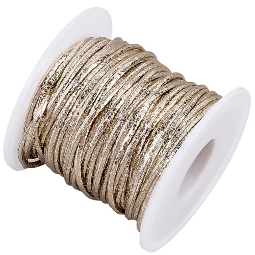 21.87 Yards Metallic Round PU Leather String Cord for Necklaces Bracelets 2mm Leather Strap Laces Strips Cording Rope with Spool for Jewelry Making Crafting Wraps Beading(Gold) - color: Gold, size: 20M