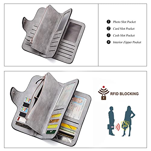 CLUCI RFID Wallet for Women Bifold Wallet with ID Window | Multiple Card Holder, Gifts for Women Birthday - color: vintage Two-toned Gray