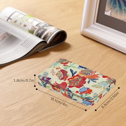 Business Card Holder，PU Leather Business Card Case Color Printing Pattern Card Holder Wallet，Pockets Magnetic Credit Card Holders for Men and Women - Purple Flowers - color: Light Purple