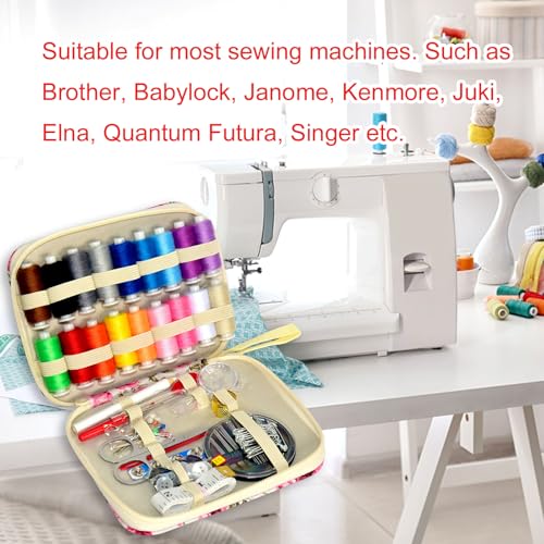 Sewing Kit with Case Portable Sewing Supplies for Home Traveler, Adults, Beginner, Emergency, Contains 18 Sewing Thread, Scissors, Needles, Measure etc,Black (red Rose） - color: Red Rose, size: 1 Pack