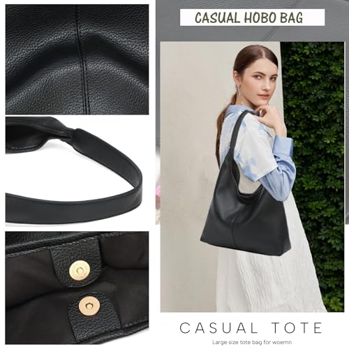 Casual Hobo Bag for Women Soft Shoulder Bags Slouchy Pu Leather Tote Purses for Work Travel - color: A Black