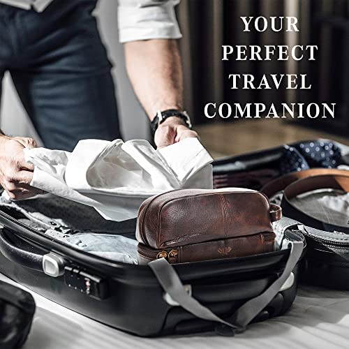 Premium Handmade Leather Toiletry Bags for Men and Women, Genuine Leather Dopp Kit and Shaving Bag for Men, Travel Cosmetic Bag for Women's and Men's, Retro - Cognac - color: Retro - Cognac (Large)