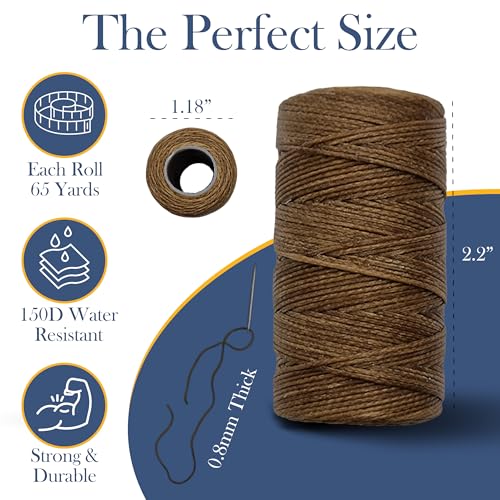 Waxed Thread 3X Wax Thread, 65 Yardx0.8mm Wax String, 150D Waxed Leather String in Brown Perfect Dream Catcher Supplies - color: Brown