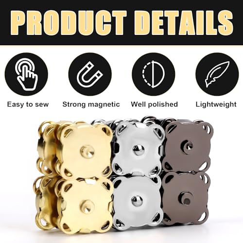 30 Sets 18mm Magnetic Snaps, Plum Blossom Magnetic Buttons Metal Snap Buttons Closure Clasps Fastener for Clothes Purses Bag Leather Sewing DIY Craft