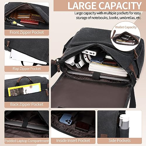 Nerlion Messenger Bag for Men 17-17.3 Inch Laptop Bag Canvas Water-resistant Computer Bag Shoulder Bag Work Briefcase Bookbag for College (Dark Gray) - color: Dark Gray