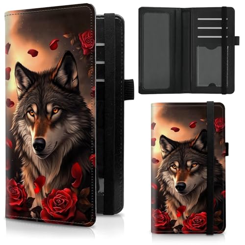 Checkbook Cover for Duplicate Checks,Slim Durable RFID Blocking Checkbook Credit Card Holder for Personal and Business Checks-Rose Wolf - color: Rose Wolf