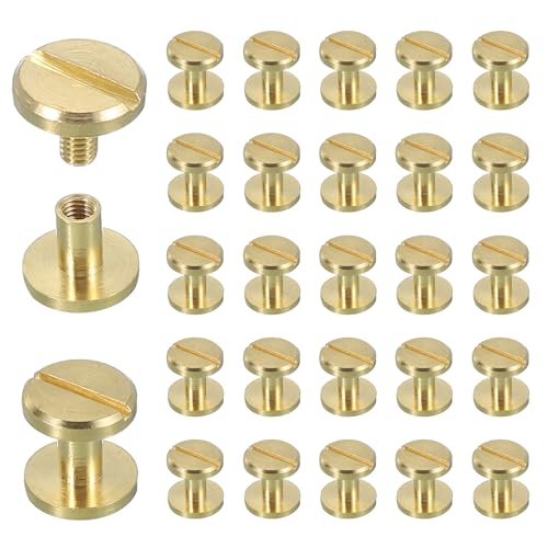 uxcell 30 Sets Chicago Screw Rivets M4x6mm Metal Phillips Head Post Nail Rivet Stud Screws Connectors for DIY Leather Belt Bag Craft Bookbinding, Brass - size: M4x6mm