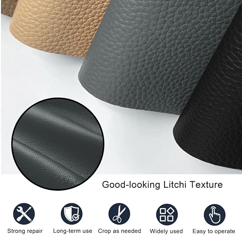 Leather Repair Patch Tape,16x63 inch Self Adhesive Leather Patches for Furniture,Vinyl Leather Repair Kit for Couches,Car Seats,Sofas,Office Chairs,Dark Gray - color: Dark Gray, size: 16*63inch