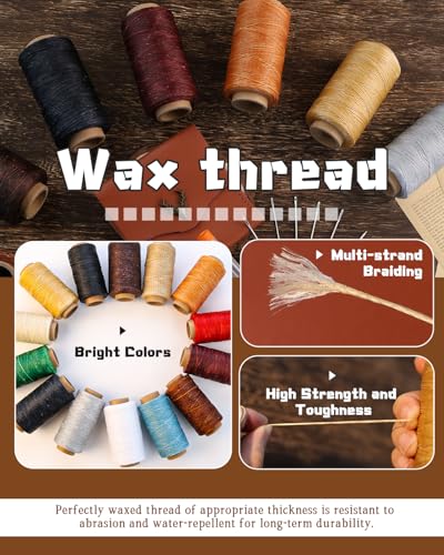 218 Yards Upholstery Thread Heavy Duty, Red Waxed Leather Thread Sewing Kit | Leather Sewing Waxed Threads with Heavy Duty Needles, Thread for Hand Sewing Leathercraft Repair Leather Shoes Bags Sofa - color: Red