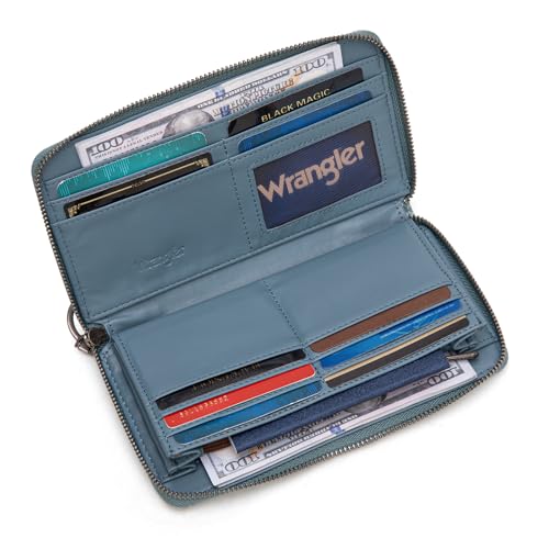 Wrangler Womens Daisy Wallet Large Wallets for Women Bifold Wallets, Card Cases & Money Organizers Ladies Female Wallet with RFID Lining and ID Window - color: Solid Daisy-Blue