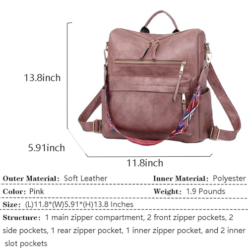 Women's Fashion Backpack Purse for Women Leather Multipurpose Design Ladies Shoulder Bag Travel bag Satchel Handbags - color: Pink