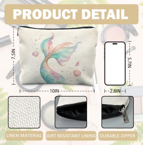 Coastal Beach Mermaid Tail Makeup Bag for Women | Mermaid Gifts for Women,Glitter Blue and Pink Ocean Mermaid Tail Seashell Cosmetic Toiletry Bag Zipper Pouch - color: Mermaid Tail Seashell