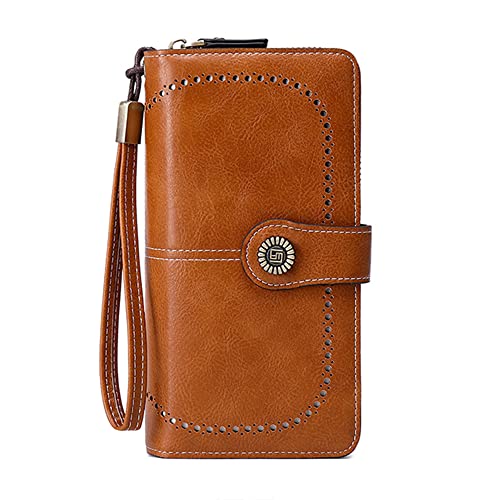 Women Leather Wallet Crossbody Shoulder Bag with Double Zipper and Mobile Phone Purse with Shoulder Strap - color: 660-brown