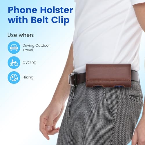 Mopaclle Leather Phone Holster with Heavy Duty Metal Belt Clip and Card Holder, Compatible with iPhone 17/16/15/14/13 Pro Max,17 Air and Galaxy S26/S25/S24/S23/S22 Plus and FE - Brown - color: 01-Leather- Brown, size: L(6.5x3.5x0.6)