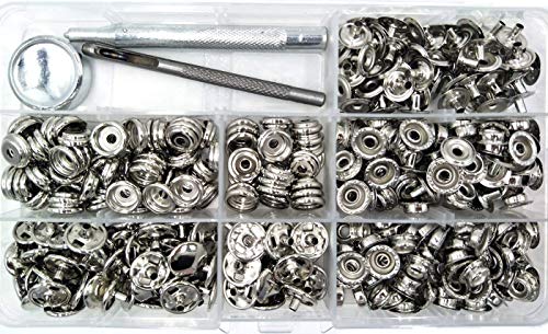 INNEOTC 100 Sets - 12mm(1/2") Metal Line 24 Gunmetal Black Plated Steel Snaps Fastener Leather Rapid Rivet Button Sewing with Seting Tool (12mm, Nickel) - color: Nickel, size: 12mm