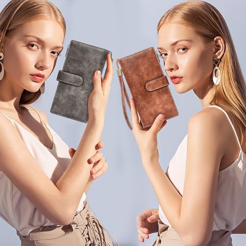 XINNSTAR Womens Wallet RFID Blocking Large Capacity Credit Card Holder Long Purses for Women with Wristlet Pocket ID Window - color: Gray