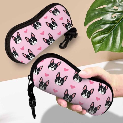IBILIU Eyeglasses Case Circuit Board Ultra Light Neoprene Sunglasses Case,Soft Reading Glasses Case For Women Men - color: Boston Terrier