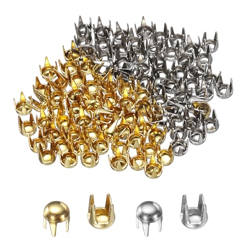 HARFINGTON 80pcs Round Dome Rivets 2.5mm Copper 4 Claw Rivet Metal Spike Studs Spots Punk Rock for Leather Craft Clothes Belt Bag Shoes Bracelet Accessories, Silver/Gold - color: Silver/Gold, size: 2.5mm