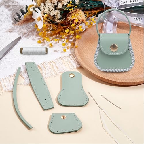 CALFOVERA Guneine Leather DIY Purse Making Kit for Women Cowhide Mini Handbag Coin Bag Sewing Set Handmade Small Purse Crochet Knitting Supplies for Birthday Bridal Wedding Gift(Green) - color: green