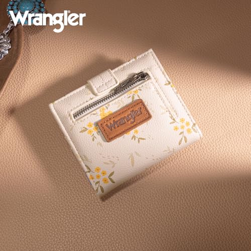 Montana West X Wrangler Womens Small Wallet Bifold Cute Wallet for Girls RFID Money Organizers with Zipper Coin Pocket - color: Beige-Floral
