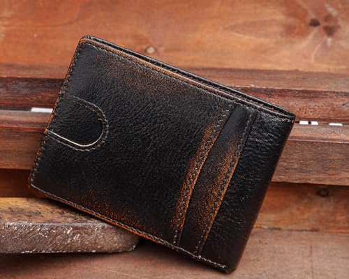 DK86 Wallet for Men Slim Rfid Bifold Genuine Leather 2 ID Window With Gift Box (black brown with US flag) - color: black brown with US flag