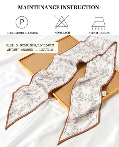 Head Scarf Purse Handle Neck Satin Hair Scarfs For Bag Lightweight Silky Long Thin Women's Fashion Scarves 59 * 5.9” - color: H12-brown Striped Bow Tie(59*5.9inch)