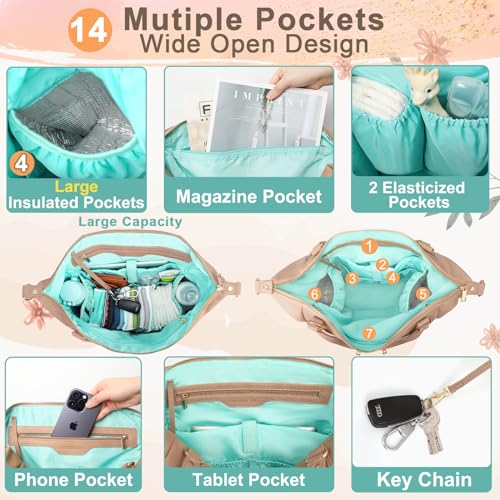 MOMINSIDE Diaper Bag Tote Convertible Diaper Bag Backpack Tote Leather | 4 in 1 Baby Bag Hospital bag 13 Pockets Travel Diaper Tote Pañaleras Para Bebe with Changing Pad for Mom & Dad(Camel) - color: Camel