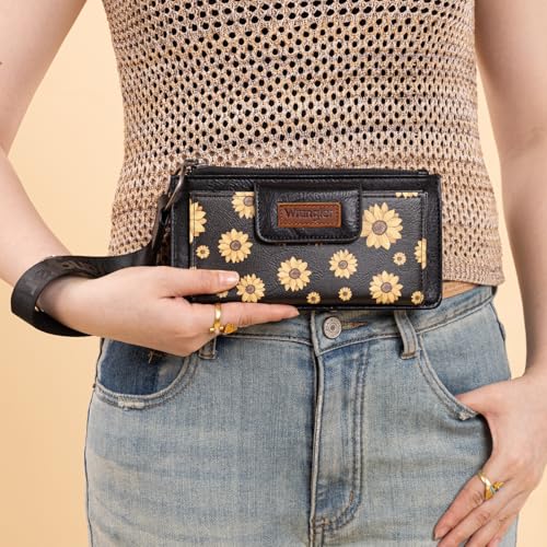 X Wrangler Western Wallet for Women Card Cases & Money Organizers Wristlet Wallet with Zipper Pocket - color: X Black
