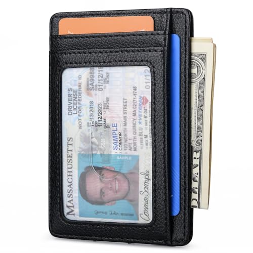 Buffway Slim Minimalist Front Pocket RFID Blocking Leather Wallets for Men and Women - Lichee Black - color: Lichee Black
