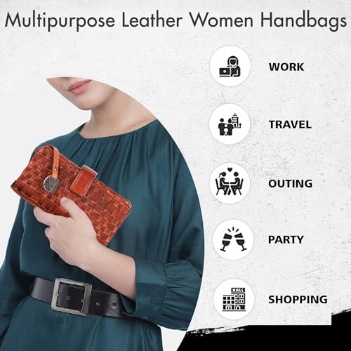 Genuine Leather Wallets for Women, Zipper Coin Purse | Small Wallet, Credit Card Holder with Strap, Woven Oil & Wax Leather Wristlet with YKK Zipper, VL-158-COGNAC, Cognac - color: Cognac