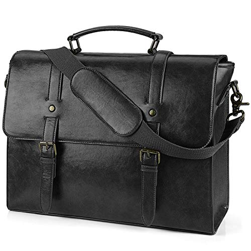 Lubardy Mens Messenger Bag Vintage Leather 15.6 Inch Work Laptop Briefcase - color: Black